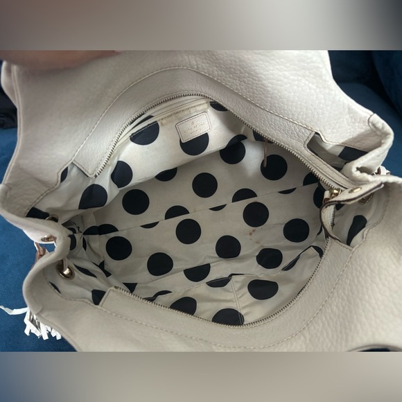 Kate Spade Berkshire Road Stevie Satchel White Pebbled Leather Tassles Boho EUC - Picture 2 of 16